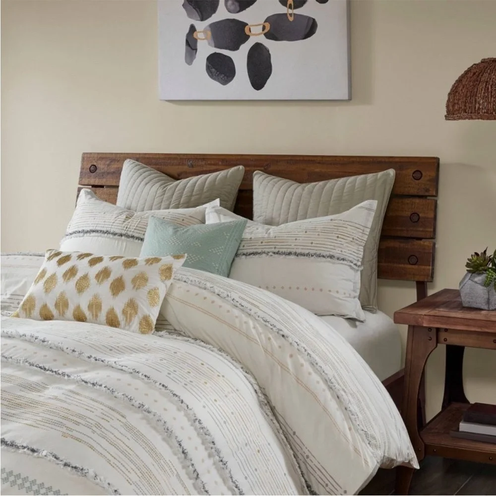 INK + IVY NWT new cotton printed duvet cover set -gray/ivory -full/queen